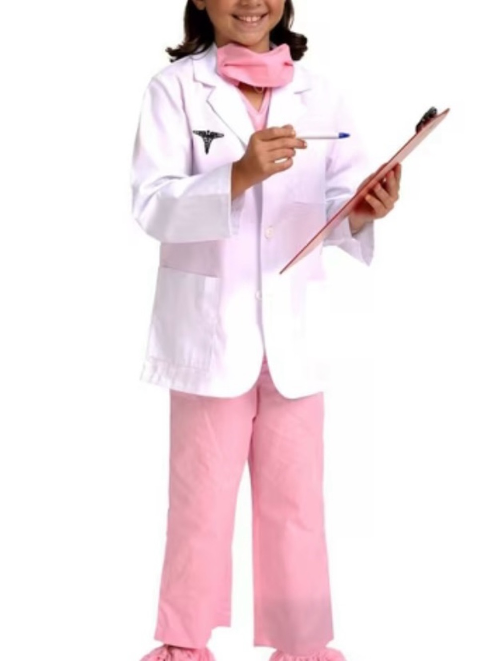 Kids Pink Doctor Costume with White Lab Scrub Set, Hat, Mask, Top Size 4-6